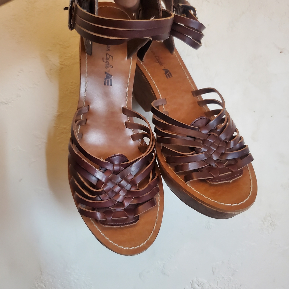 American Eagle Brown Leather Cork Sandals